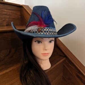 Vintage western 60's blue denim cowboy hat. Size 7-7 1/8